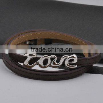 Beautiful Genuine Leather Bracelet With Stainless Steel Love Charm(GB10287)