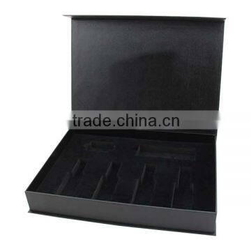 High quality black clamshell magnetic paper box with EVA insert for oil bottle / custom paper gift box