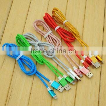 New design color optional braided leather micro usb cable for v8