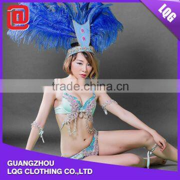 Customized roral blue headdress feather rhinestone beaded fairy princess carnival costumes