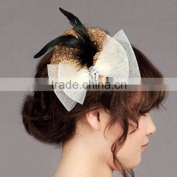 MYLOVE bling bling yellow mini hat with bow net veil hat MLXM032
