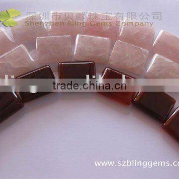 Hot seller Natural semi precious stone jewelry Red agate &Rose quartz double puffy rectangle loose beads