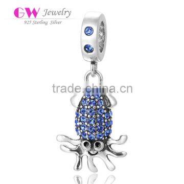 S359 Globalwin Silver Jewelry Wholesale Micro Stone Paved Octopus Design Sea Life Sterling Silver DIY Charm