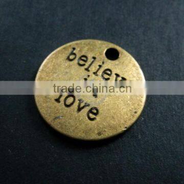 20mm vintage style bronze plated alloy antiqued believe in love engraved letter DIY pendant charm supplies 1810222