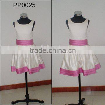 PP0025 Satin Pink And White Satin Kids Dresses For Weddings