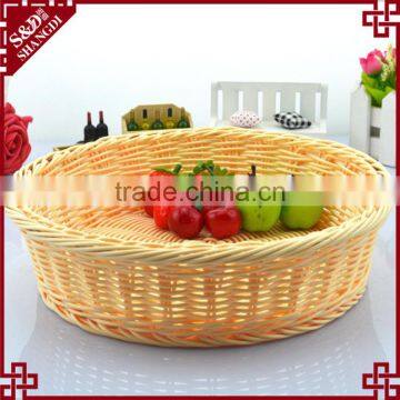 S&D Colored Plastic Rattan Bread basket , White Wicker Handmade Round Flowers Fruits Bread Picnic Gift basket