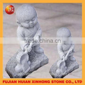 Double Lovely Little Monk Stone Statue Played the Flute photo-3
