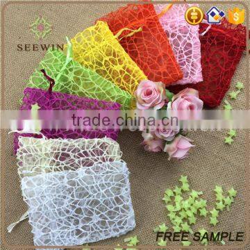 christmas drawstring small organza mesh floral bag