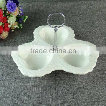 Porcelain Divided New Style Fruit Plate With Metal Handle photo-2