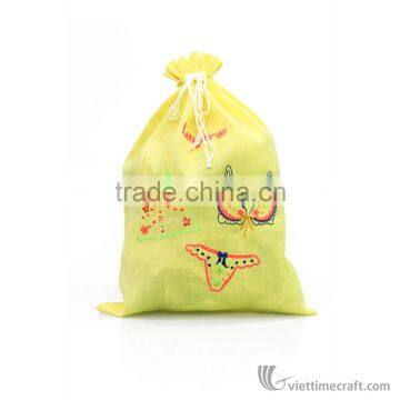 Handmade Embroidery Silk Underwear Storage Bag, Lingerie Drawstring Bag photo-5