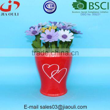 Home and Garden Decorations Plant Pots Red Ceramic Vase With White Interlocking Hearts photo-2