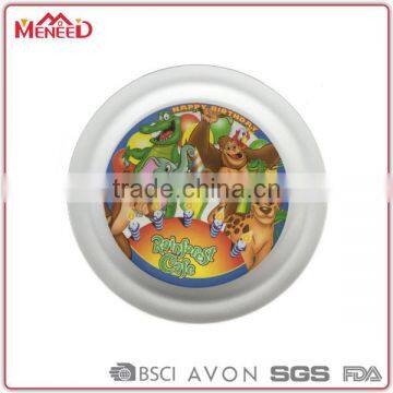 Wholesale melamine children's dinnerware rainforest animals cafe printing round custom kids plastic plate