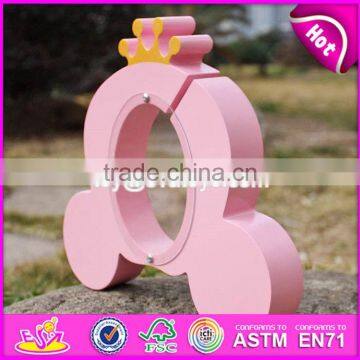 New Design Cute Crown Pink Wooden Girls Piggy Bank W02A255