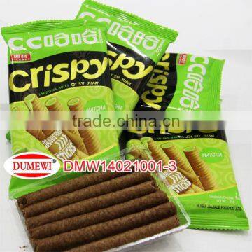 Bag Wrapped Matcha Flavored Filling Rolls Wafer Biscuits