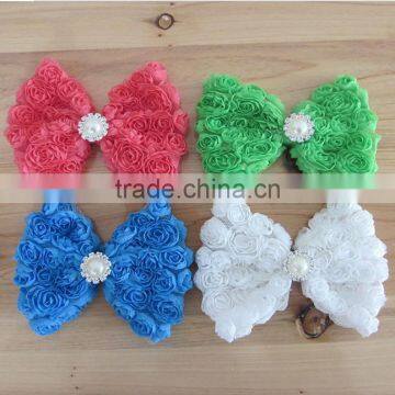 CF0730 baby girls custom wholesale pearl center chiffon rosette butterfly hair bow