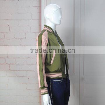 Hot Sale Latest Design Guangzhou Clothing Ladies Embroidery Satin Bomber Jacket photo-3