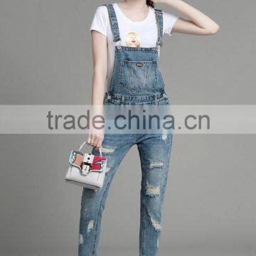 autumn new style high quality washed damaged bib pants customized