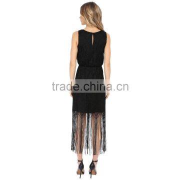Ladies New Model Dress & Ladies Fashion Lace Dresses Black With Tassel photo-2