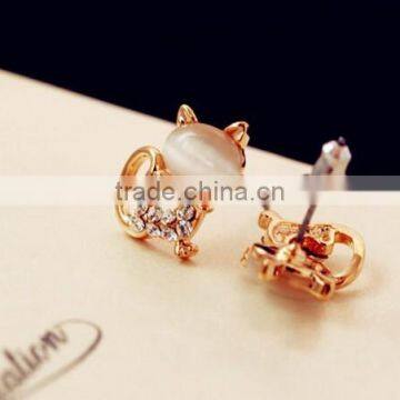 Lovely Rhinestone Opal Stud Earring,cute Cat Design Earrings for Women Jewelry photo-4