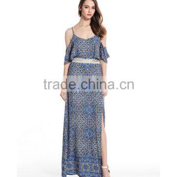 2017 new design floral print maxi long ladies dress