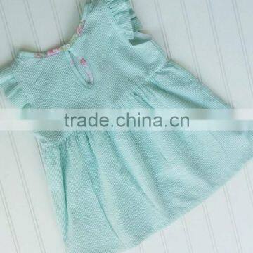 Wholesale Baby Girl Summer Dresses Children Seersucker Ruffle Sleeve Design Wear Lace Dress photo-2