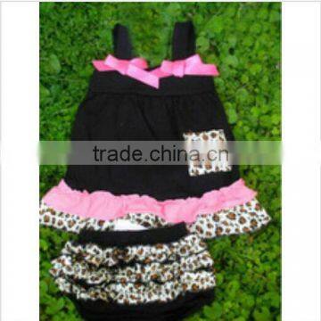 Hot sale New fashion baby girl outfit cotton leopard baby swing top bloomer set ruffle clothing sets