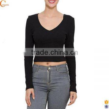 Blank long sleeve tshirts lady crop top style t shirt for women