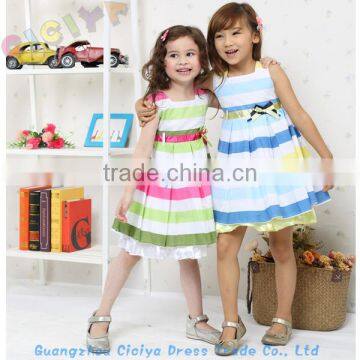 Stirped designed summer cotton frock design for girls custom frocks