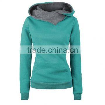 Women's 100% Cotton Turndown Collar Contrast Color Slim Fit Hoody photo-4