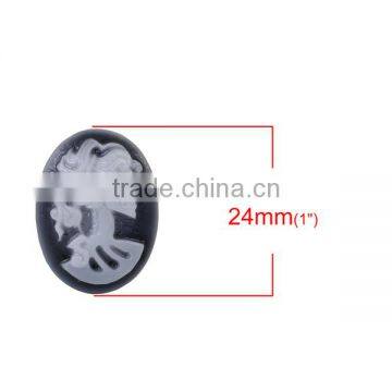 Resin Cameo Embellishments Oval Black & White Skeleton Skull Pattern photo-2
