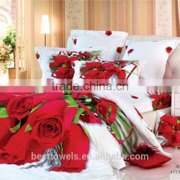 Hot selling chinese 3d printed rose pattern indian silk bedding set