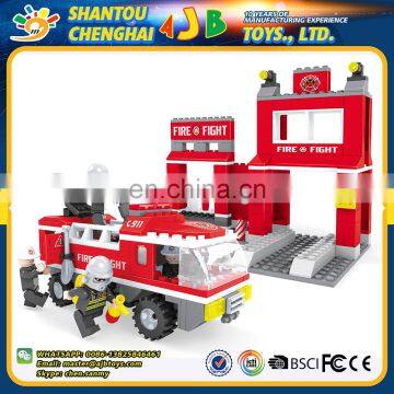 Hot selling 301PCS latest technology sell plastic building kids fire fighting truck block toys