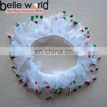 DIY Christmas Holiday Pet Accessory White Tulle Dog Collar With Bell