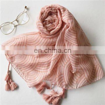 New Fashion Wind Spring Summer Silk Sunscreen Sweet Pink Printed Stripe Shawl Scarf Geometry Thin Beach photo-2