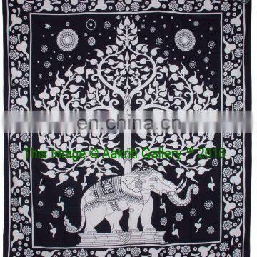 Tapestry Queen Size Black And White Tapestry Tree Elephant With Border Indian Mandala Hippy Bohemian photo-2