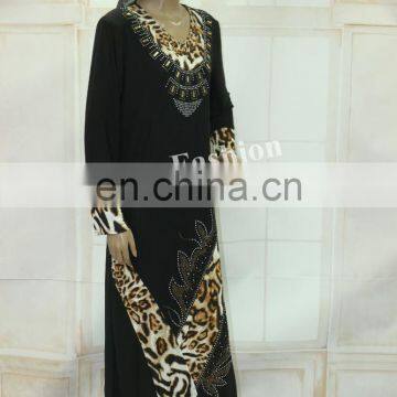 Exquiaite Leopard Print Dubai Black Abaya Fancy Dress Moroccan Style Abaya photo-5