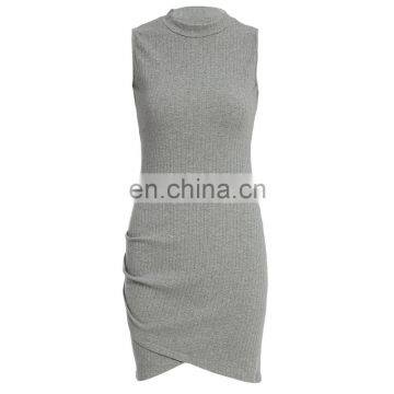 MIKA72351 Elegant Gray Sleeveless Knitted Casual Dress Women Evening Party Bodycon Dress GirlsLadies Spring Short Pencil Vestido photo-3
