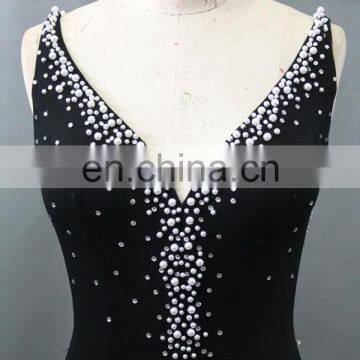 2016 Black Bead V Neck Side Split Sexu Back Open Evening Dress photo-4