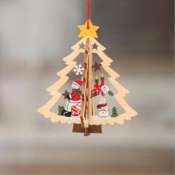 Wooden Hanging Star Heart Tree Bell Pendant Decoration for Christmas Party Decoration photo-2