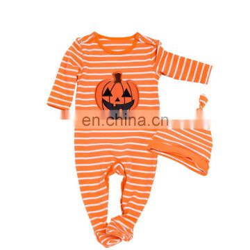 New Orange Striped Newborn Boy Romper Long Sleeve Cotton Toddler Jumpsuit Halloween Baby Clothes Pumpkin Print Festival Costume