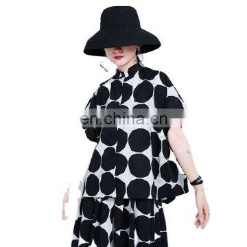 TWOTWINSTYLE Elegant Polka Dot Hit Color Shirt Lapel Collar Short Sleeve Loose Backless Summer Blouses Female