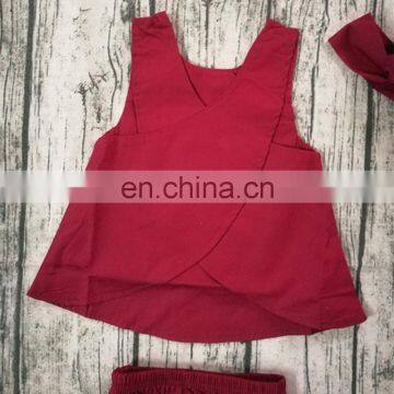 2019 Summer Red Girls Dress & Ruffle Bloomer Pants & Headband 3pc Set photo-5