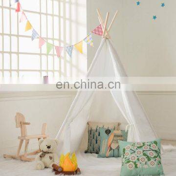 Indoor Outdoor Classic Teepee Tent White Cotton Canvas Toy Tent for Toddler Kids Portable Children Tent