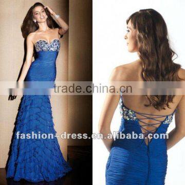 Hot Sale Strapless Tiered Skirt Beaded Bodice Long Mermaid Chiffon Evening Dress