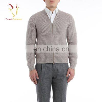 Men 100% Cashmere Wool Knitted Cardigan Sweaters With Zipper