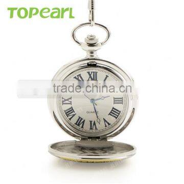 THE GREATEST Grandpa Silver Golden Pocket Quartz Watch Chain Full Hunter LPW05 photo-2