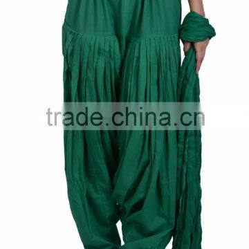Indian Women Cotton Green Color Patiala Salwar (Pants) With Matching Dupatta (Stole) Set
