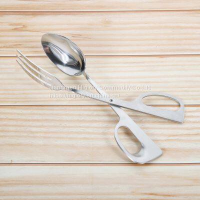 Stainless Steel Salad Servers Spoon Scissor Tong Serving Tong With Spoon Fork photo-4
