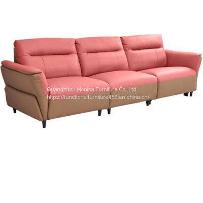 New Modern Minimalist Straight Three-Seat Leather Sofa Living Room High Foot Electric Function Sofa photo-3