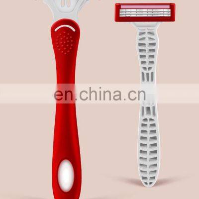 IGUETTA Triple Blades Red Women Razor Blade Hair Remover Plastic Rubber Handle Safe Steel Blades Aloe Lubricant Strip GF2-2001 photo-3